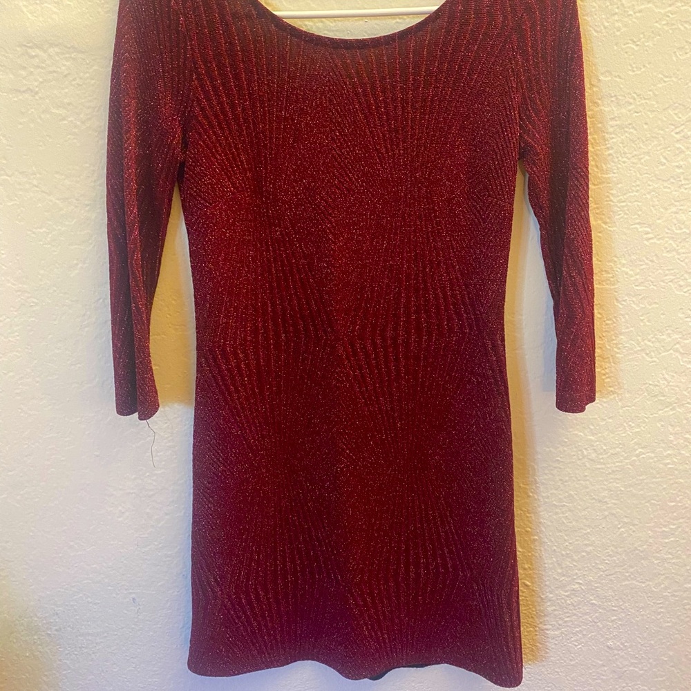 XS sparkle short red dress with scoop back